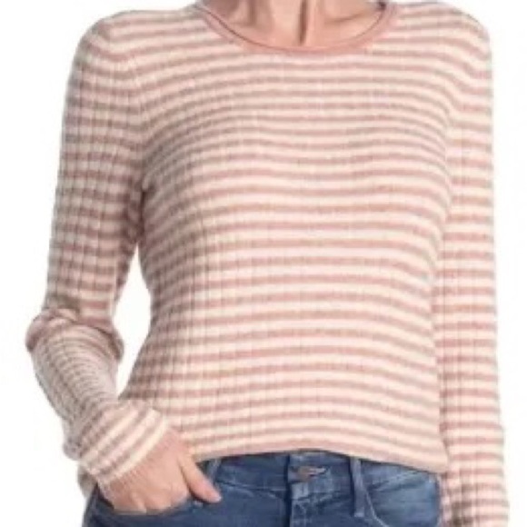 Madewell Womens Colette Alpaca Sweater Leamore Stripe M Pink White Style AC790 - Picture 1 of 8